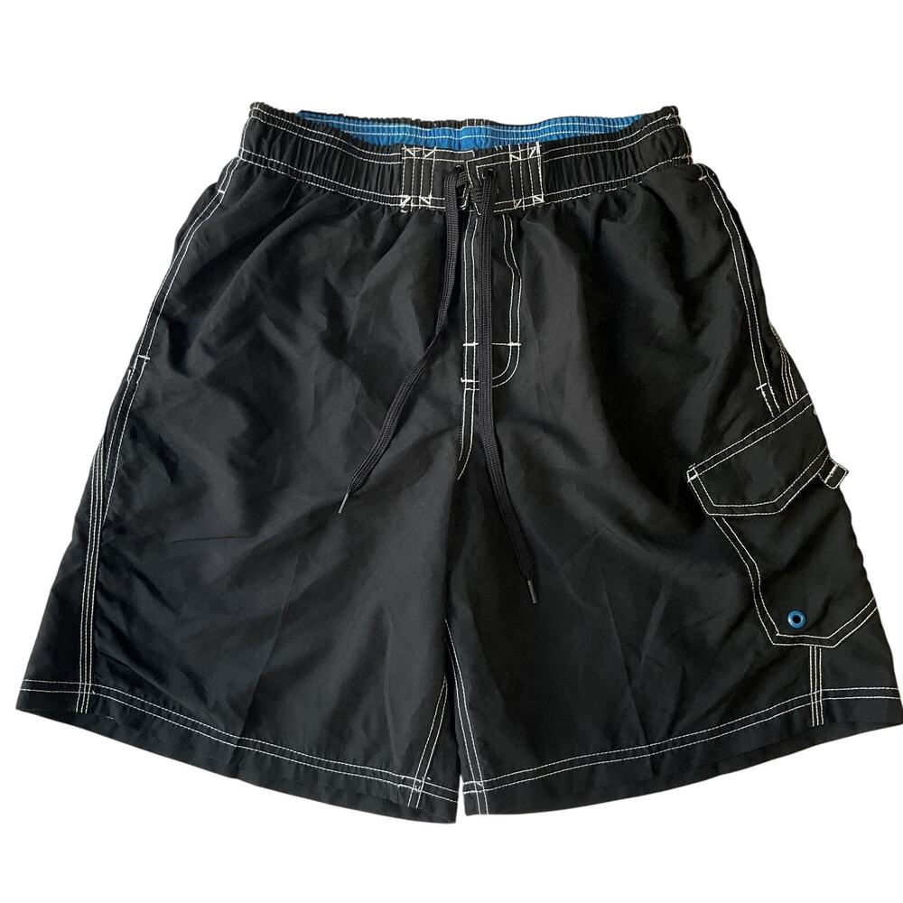 Champion Men Swimming Trunks M Black Swimwear Contrast Stitching Logo 8" Inseam